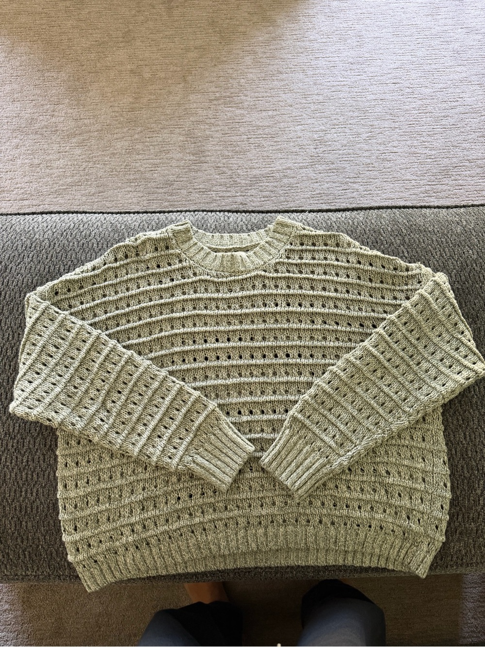 Lou & Grey Sage Open-Knit Crewneck Sweater